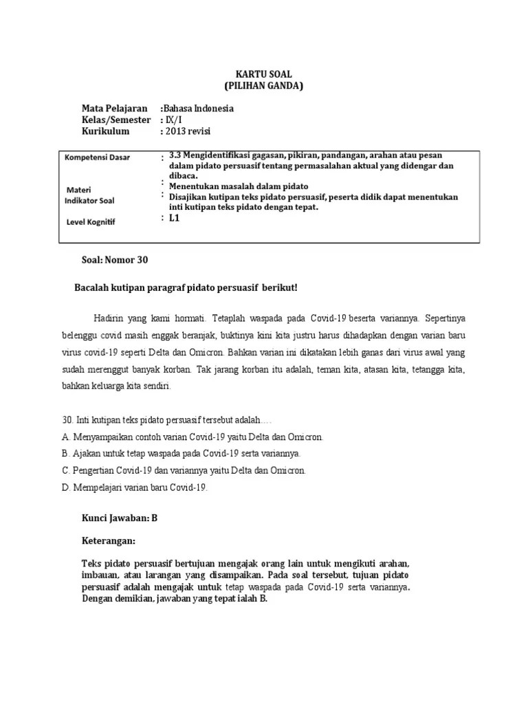 KARTU SOAL Bahasa Indonesia | PDF