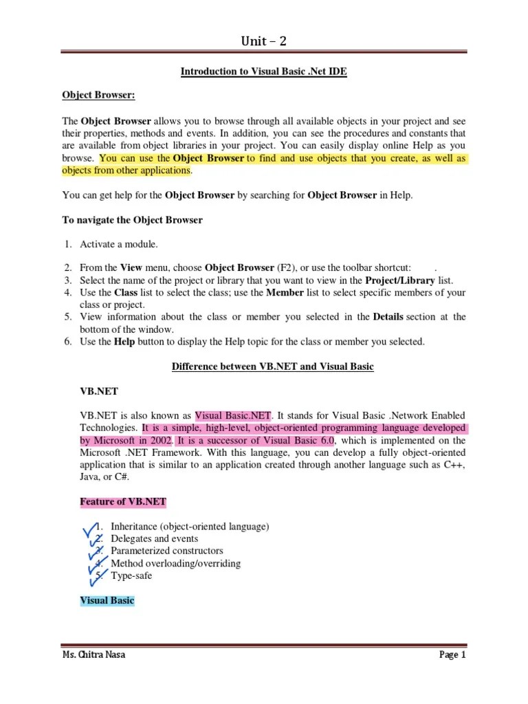 Unit - 2 Part B | PDF | Data Type | Visual Basic .Net