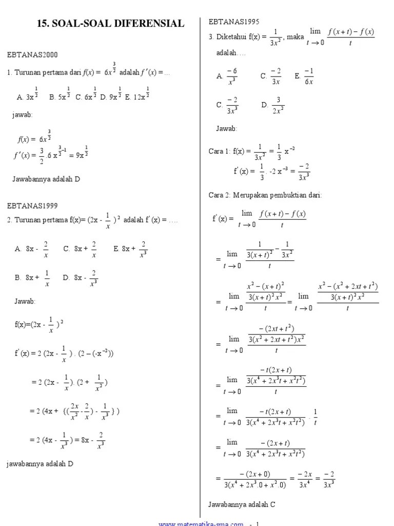 Turunan matematika materi aljabar trigonometri . 15 Soal Soal Diferensial Pembahasan Pdf