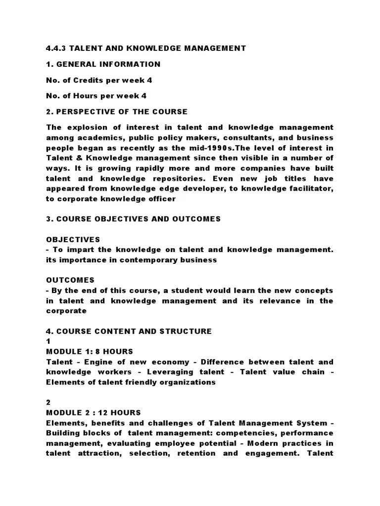 4.4.3 Talent And Knowledge Management | PDF | Talent Management ...