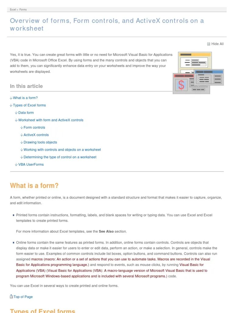 Overview Of Forms, Form Controls, And Activex Controls On A Worksheet ...