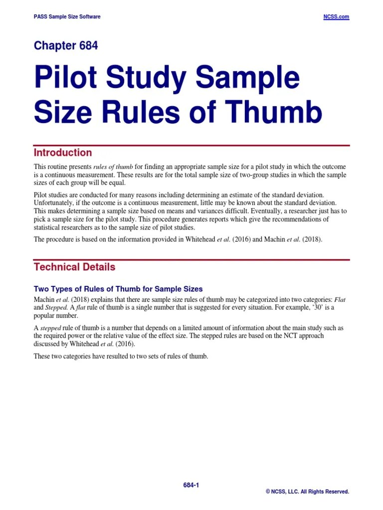 Pilot Study Sample Size Rules Of Thumb | PDF | Sample Size ...