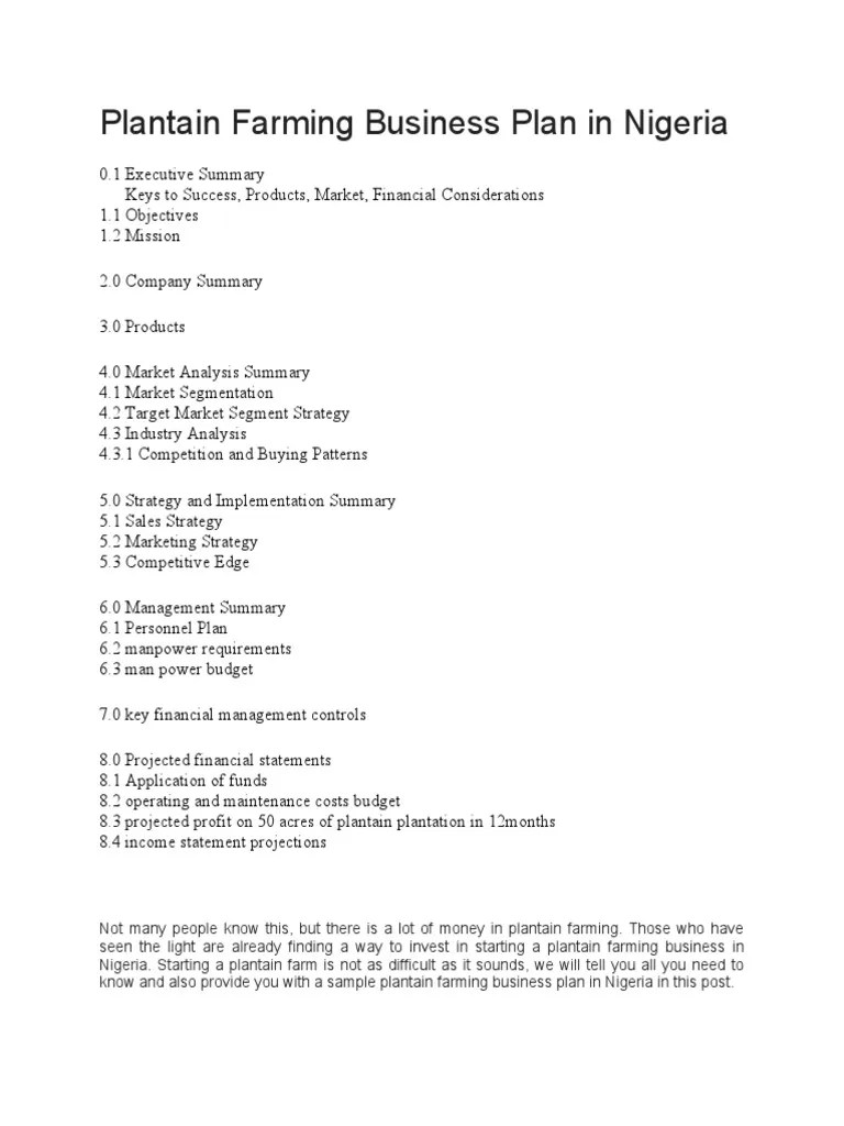 Plantain Farming Business Plan In Nigeria | PDF | Agriculture | Fertilizer