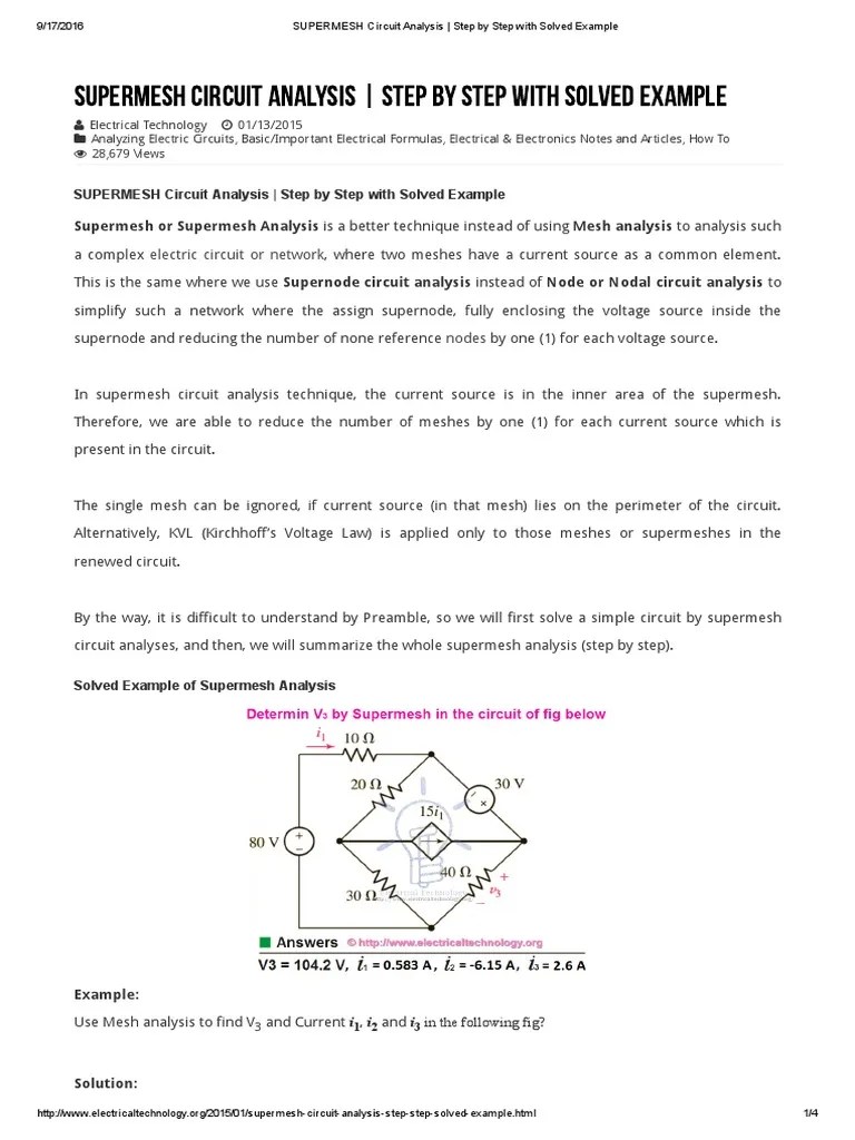 SUPERMESH Circuit Analysis (@B) | PDF | Network Analysis (Electrical ...