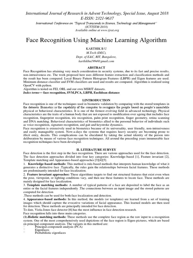 Face Recognition Using Machine Learning Algorithm | PDF | Eigenvalues ...
