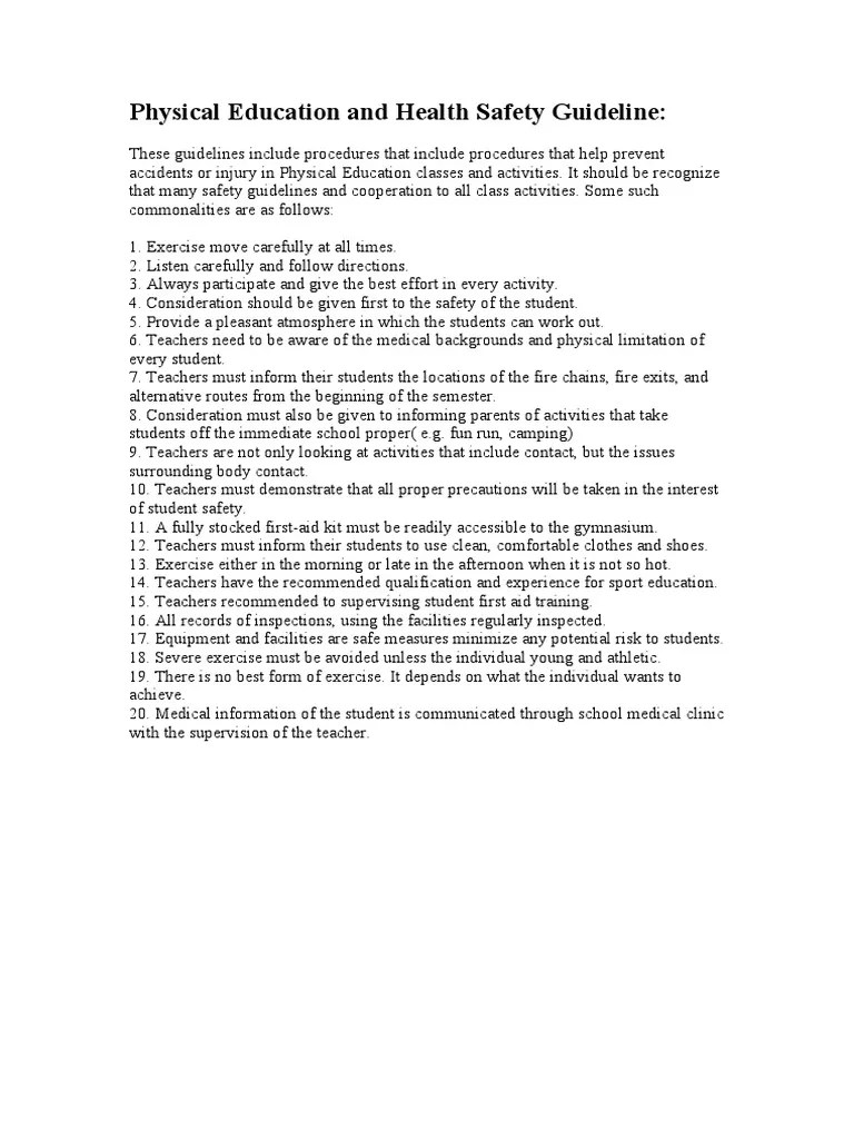 Physical Education And Health Safety Guideline | PDF | Physical Fitness | Safety