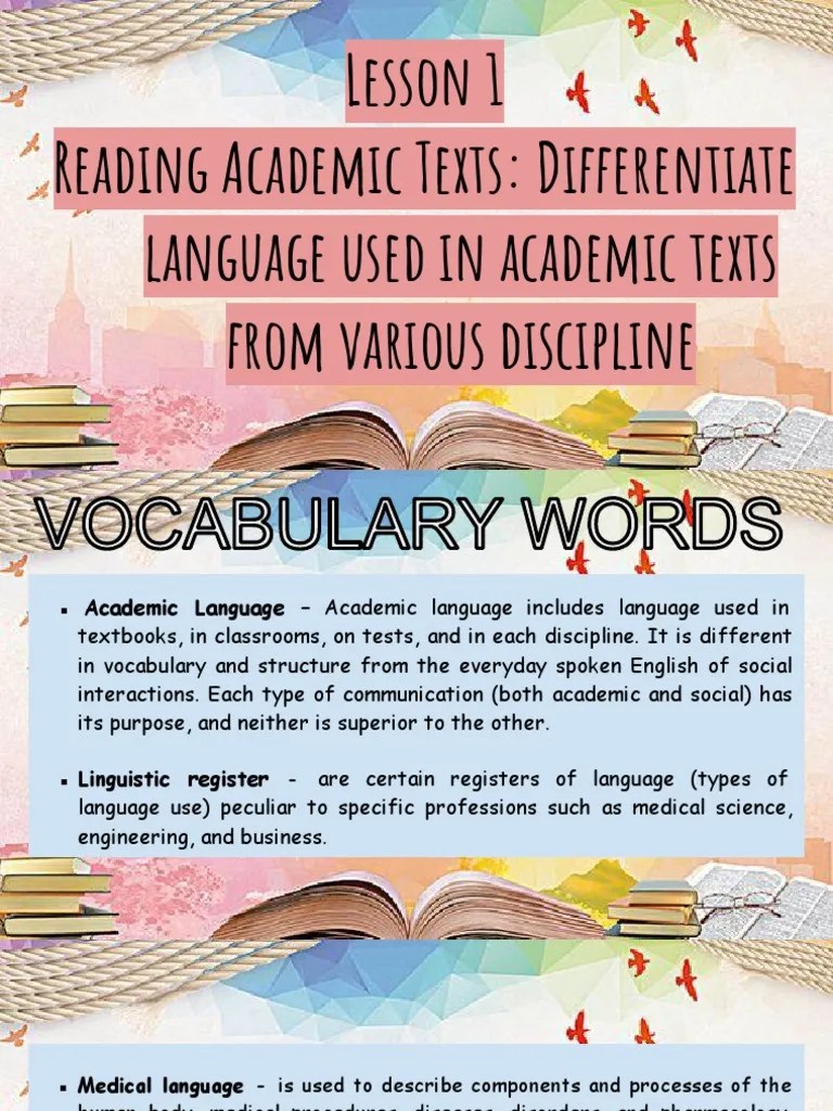 Lesson 1 - Differentiate Language Used In Academic Texts From Various ...