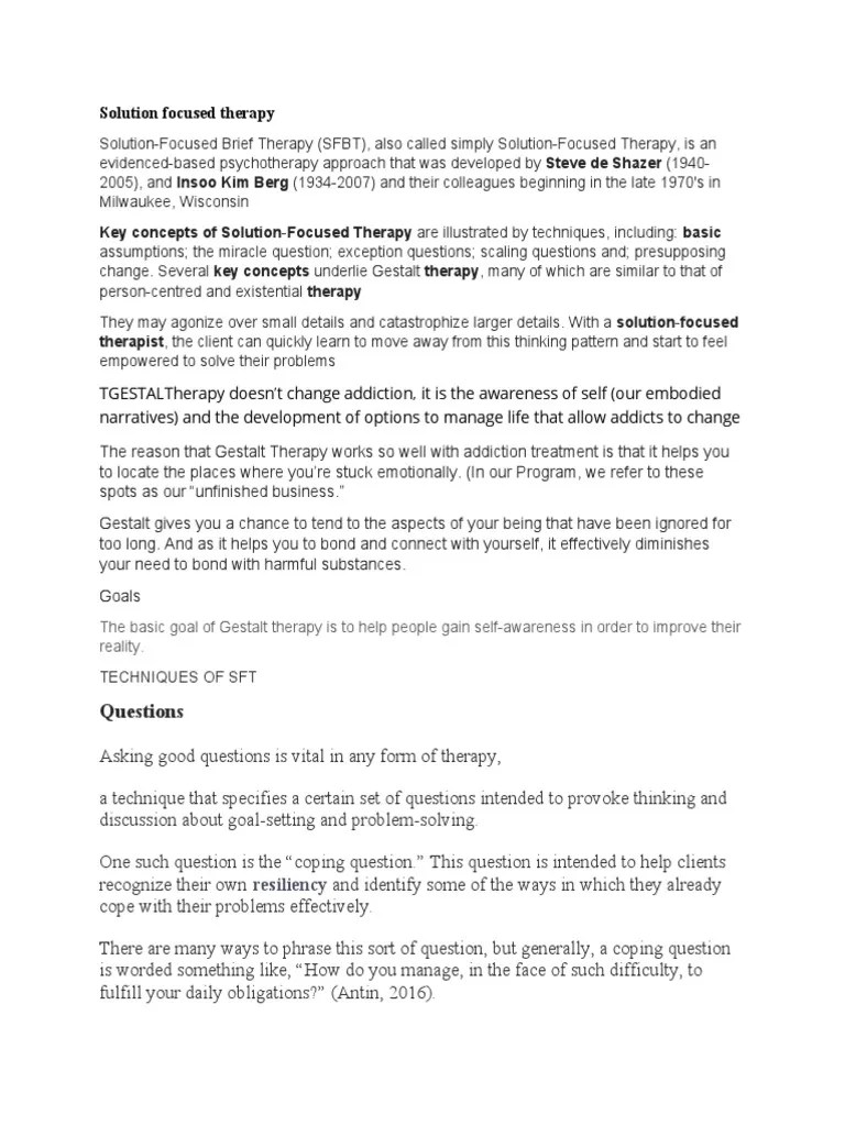 Solution Focused Therapy | PDF | Psychotherapy | Psychology