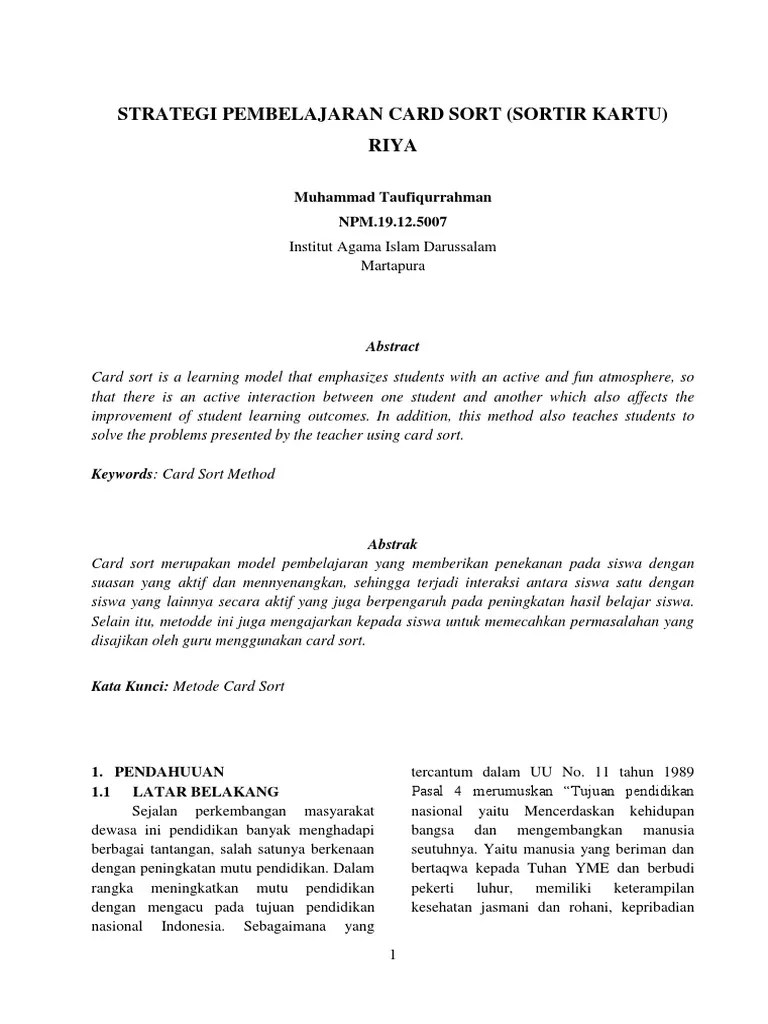Strategi Pembelajaran Card Sort | PDF