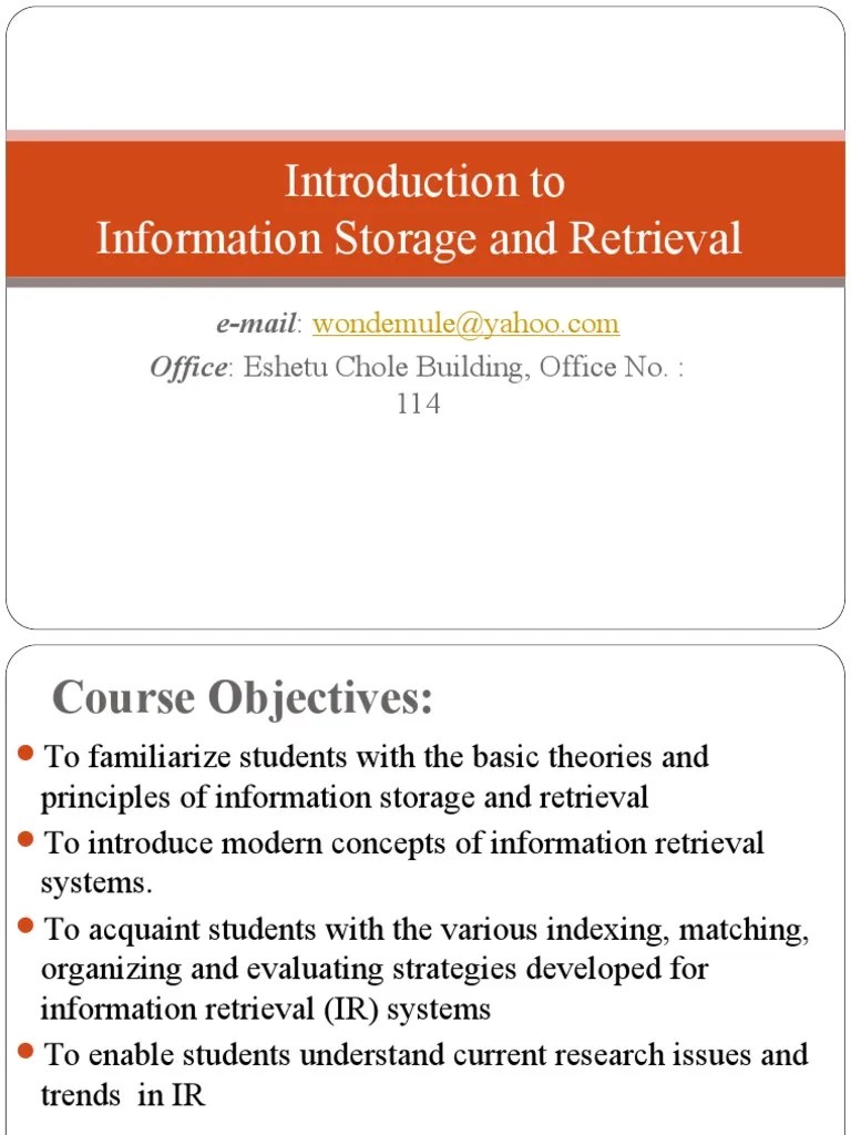 Information Storage And Retrieval Course Pdf Search Engine Indexing