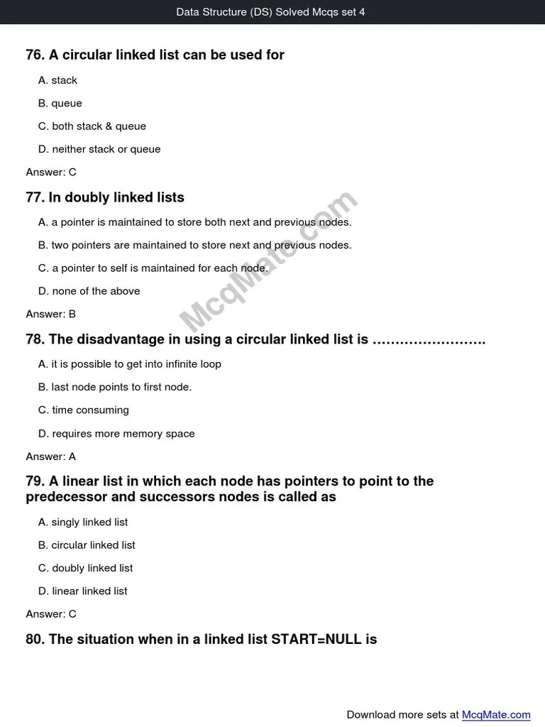 Data Structure (DS) Solved Mcqs Set 4 | PDF | Queue (Abstract Data Type ...