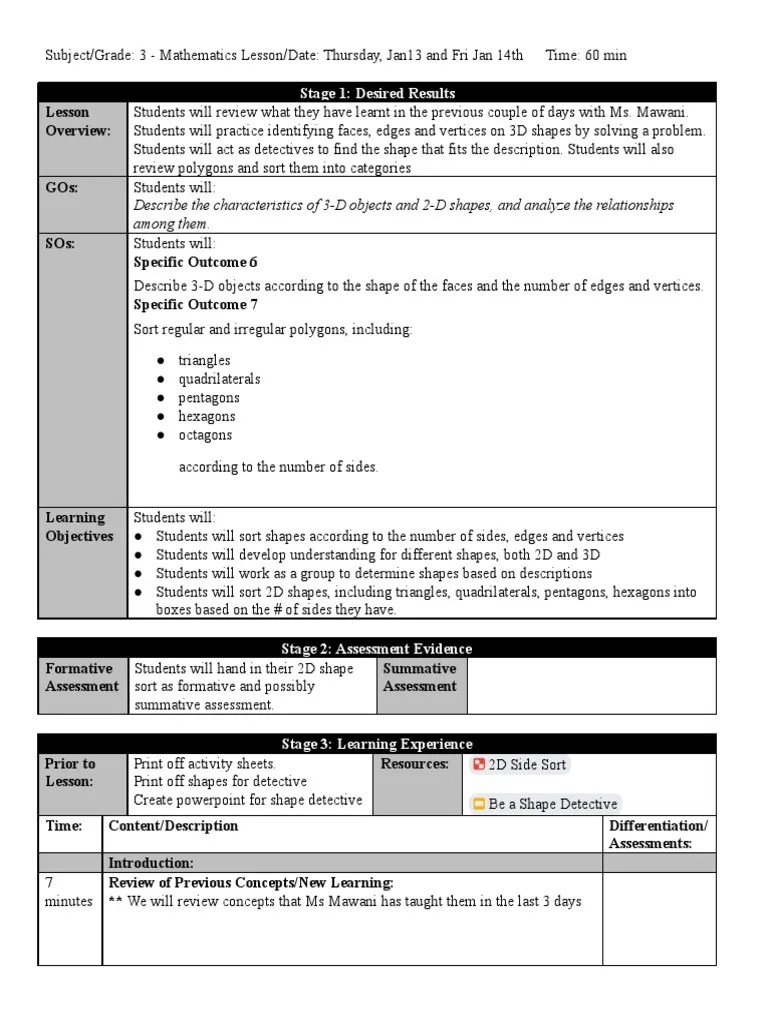 2d And 3d Shapes Sequence Lesson Plan Download Free Pdf Shape
