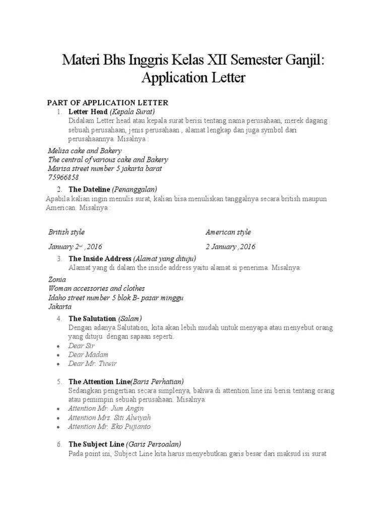 APPLICATION LETTER And CV Materi Bhs Inggris Kelas XII Semester Ganjil | PDF