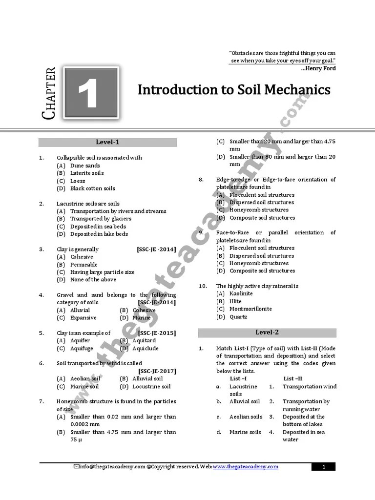 Introduction To Soil Mechanics: Level-1 | PDF | Clay | Silt