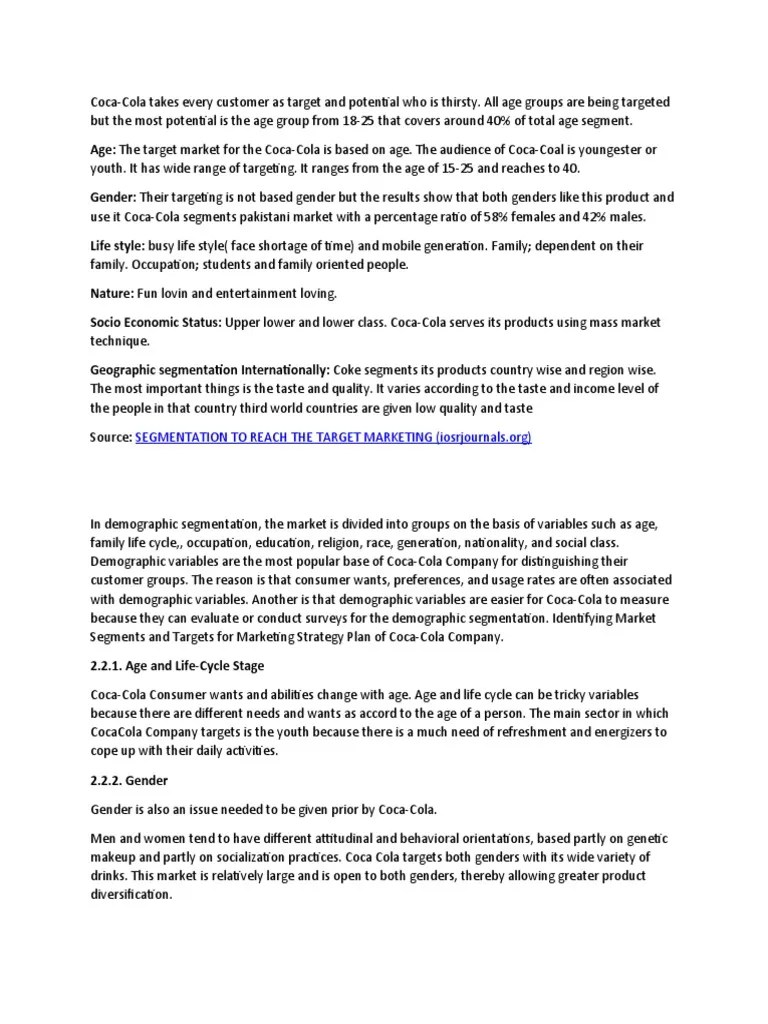Coca Cola | PDF | Market Segmentation | The Coca Cola Company