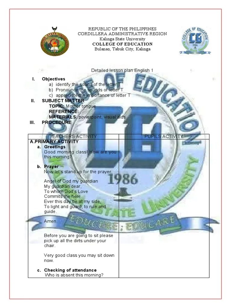 Detailed Lesson Plan In English 1 Letter T | PDF | Behavior Modification