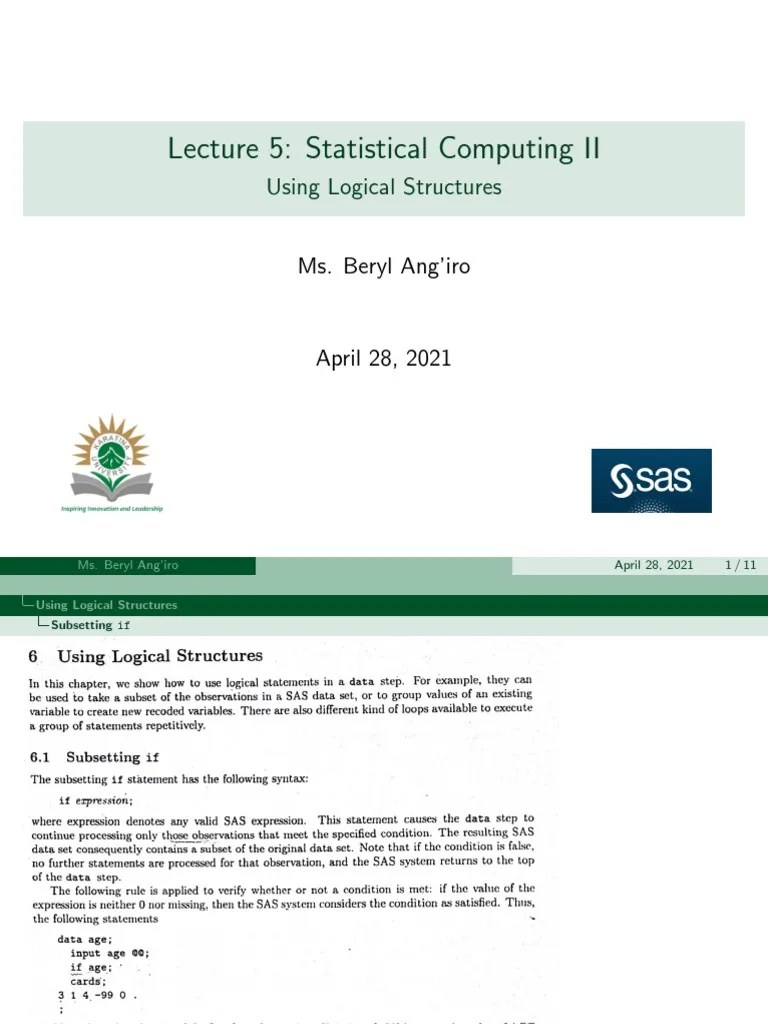 Lecture 5 Statistical Computing Ii Using Logical Structures Pdf