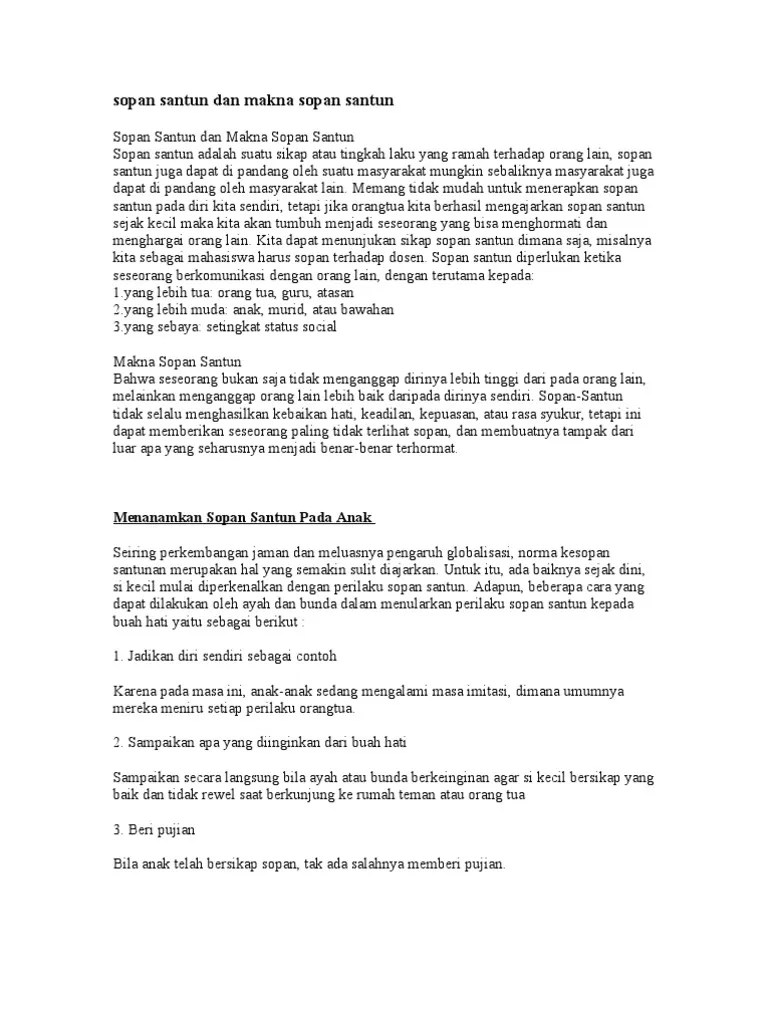 Sopan Santun Dan Makna Sopan Santun | PDF