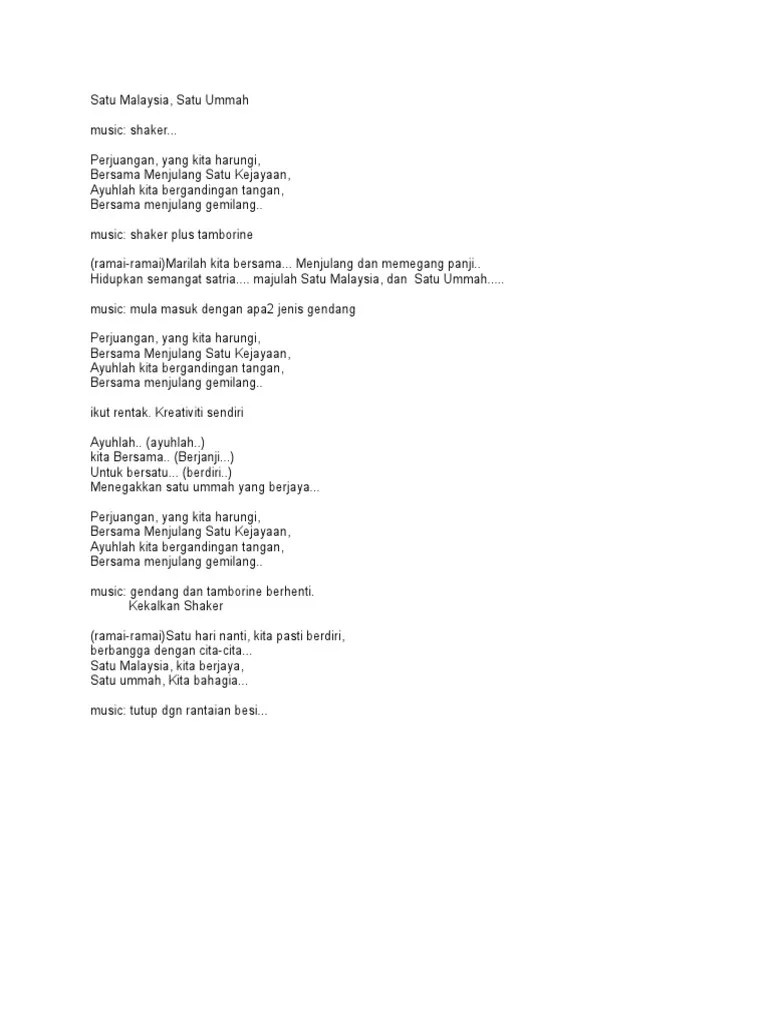 1 Malaysia 1 Ummah Lirik | PDF
