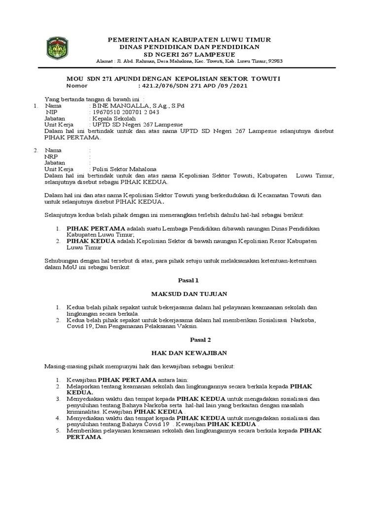 Contoh Perjanjian Kerjasama Dengan Kepolisian | PDF