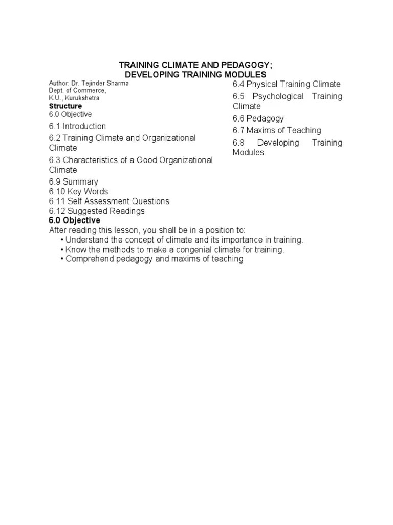 Training Climate And Pedagogy1 | PDF | Modularity | Learning