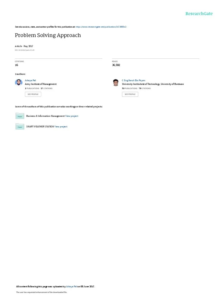 Problem Solving Approach | PDF | Analysis | Decision Making