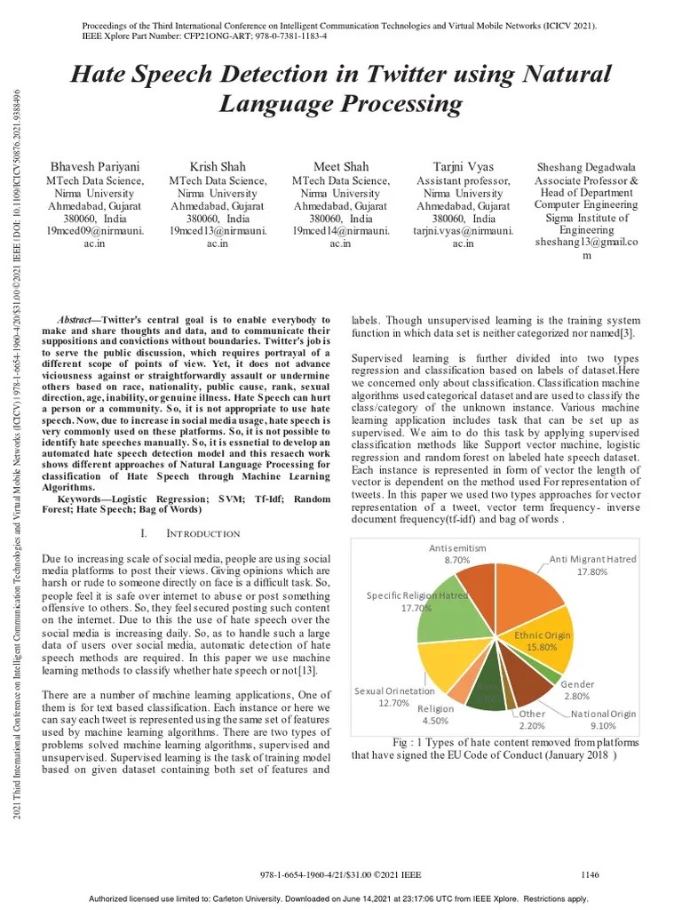Hate Speech Detection In Twitter Using Natural Language Processing | PDF | Applied Mathematics ...