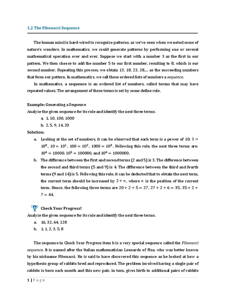 1.2 The Fibonacci Sequence: Example: Generating A Sequence | PDF ...