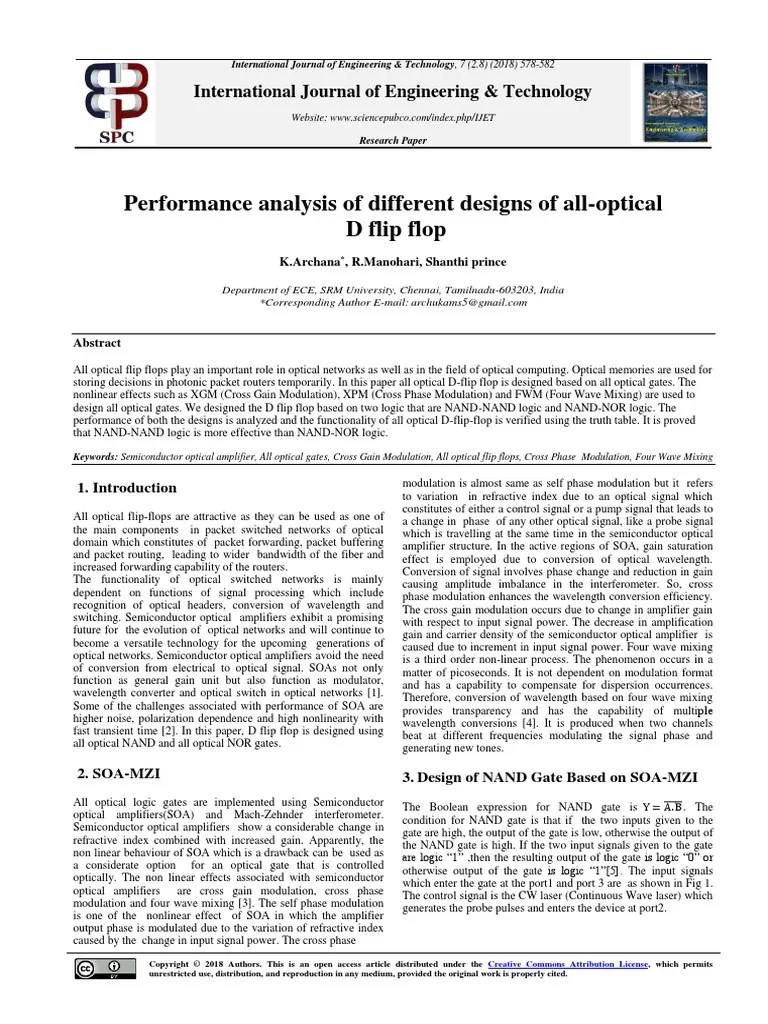 Performance Analysis Of Different Designs Of All-Optical D Flip Flop ...