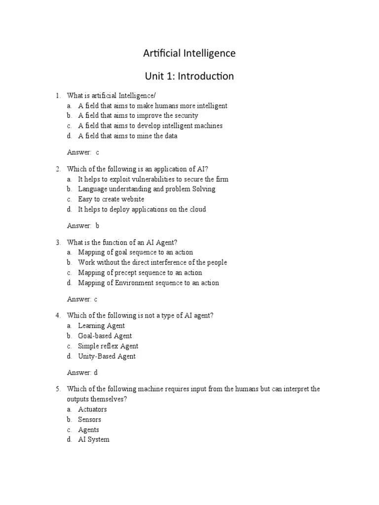 Artificial Intelligence Unit 1: Introduction | PDF | Artificial Intelligence | Intelligence (AI ...