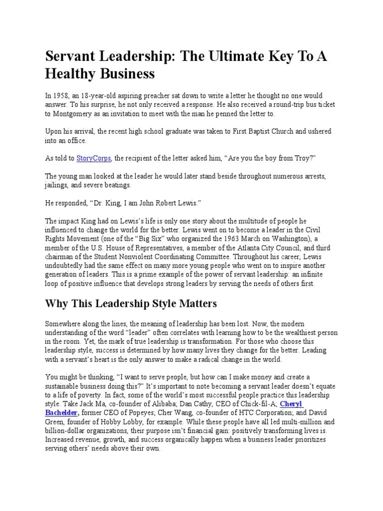 Servant Leadership: The Ultimate Key To A Healthy Business: Why This Leadership Style Matters ...