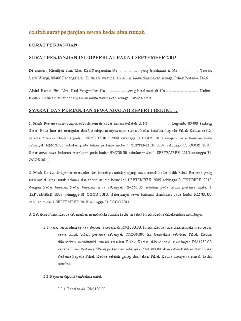 6) peraturan dan larangan di rumah sewa. Surat Perjanjian Sewa Rumah Scribd Letter 7saudara Com