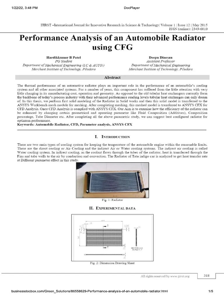 Performance Analysis Of An Automobile Radiator Using CFD | PDF