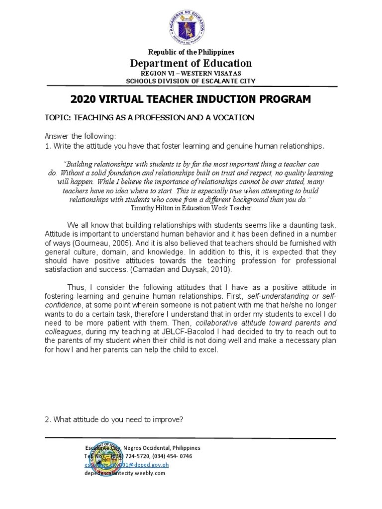 Day 2 Activities - Teacher Induction Program | PDF | Educational Assessment | Education Theory