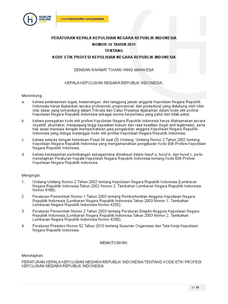 Perkap 14 Tahun 2011 Tentang Kode Etik Profesi Polri | PDF