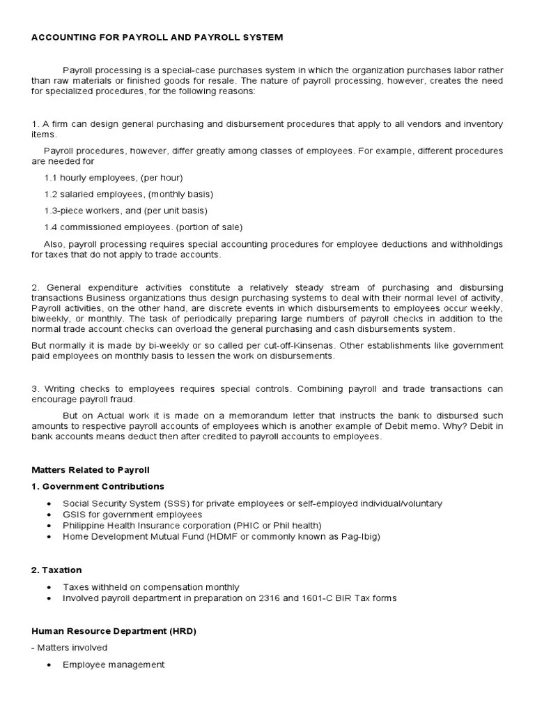 Accounting For Payroll And Payroll System | PDF | Payroll | Paycheck