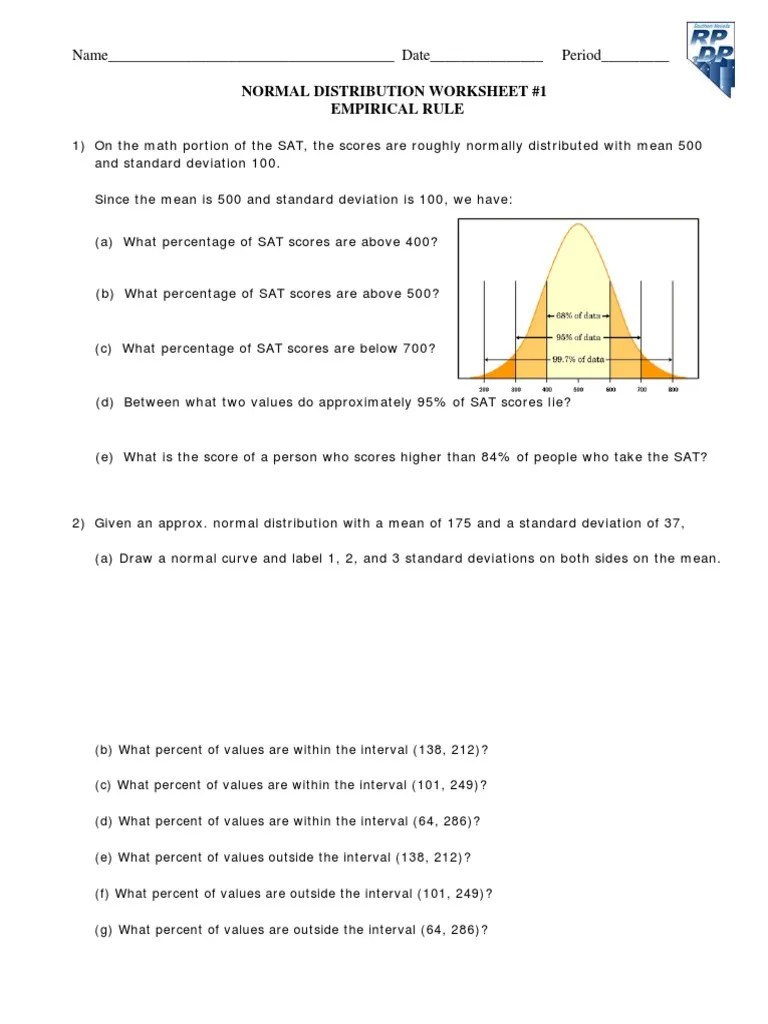 Normal Distribution Worksheet #1 Empirical Rule | PDF