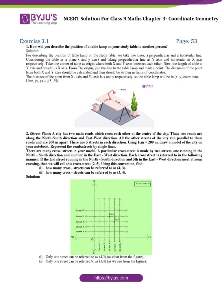 Exercise 3.1: NCERT Solution For Class 9 Maths Chapter 3-Coordinate Geometry | PDF | Cartesian ...