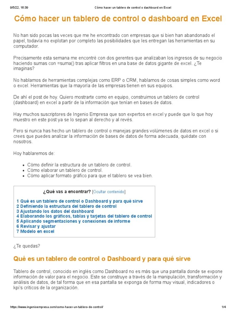 Cómo Crear Un Tablero De Control En Excel En 7 Pasos | PDF | Microsoft Excel | Información