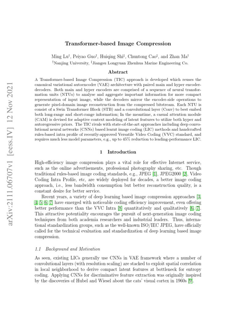 Transformer-Based Image Compression | PDF | Data Compression | Computer Science