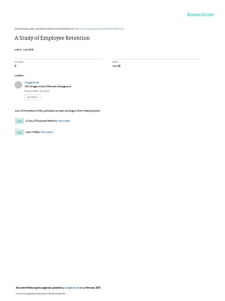 A Study Of Employee Retention: June 2019 | PDF | Employee Retention | Employment