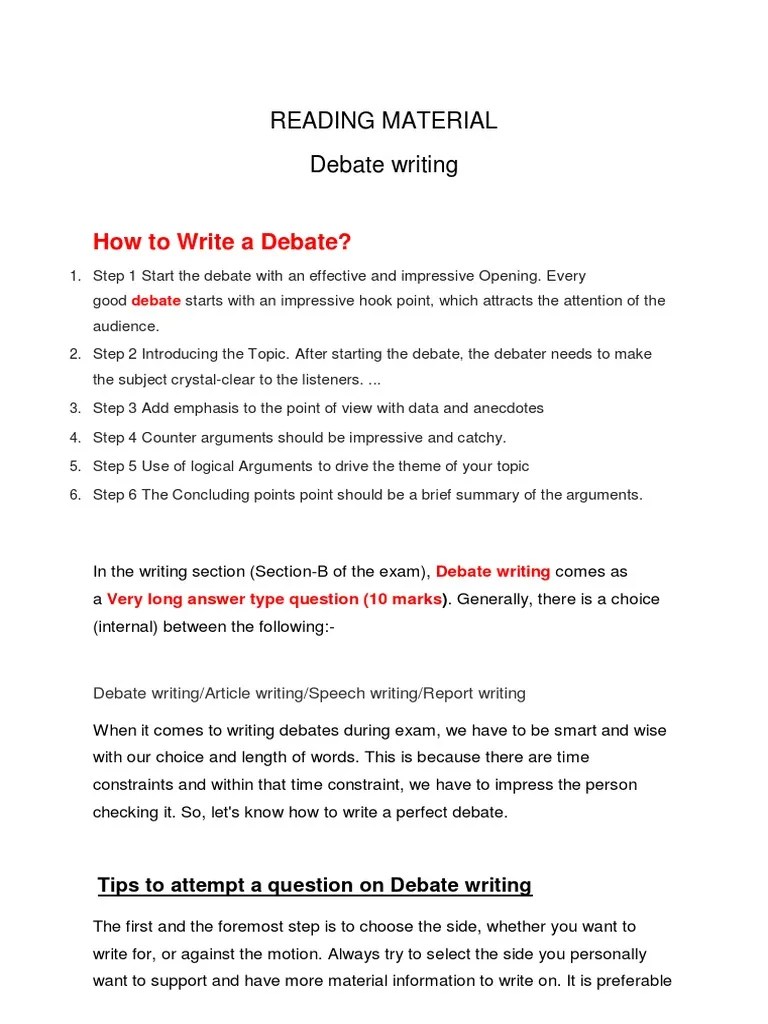 How To Write A Debate | PDF | Argument | Question