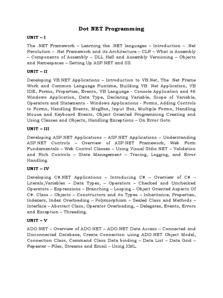 Dot NET Programming: Unit - I | PDF | C Sharp (Programming Language ...