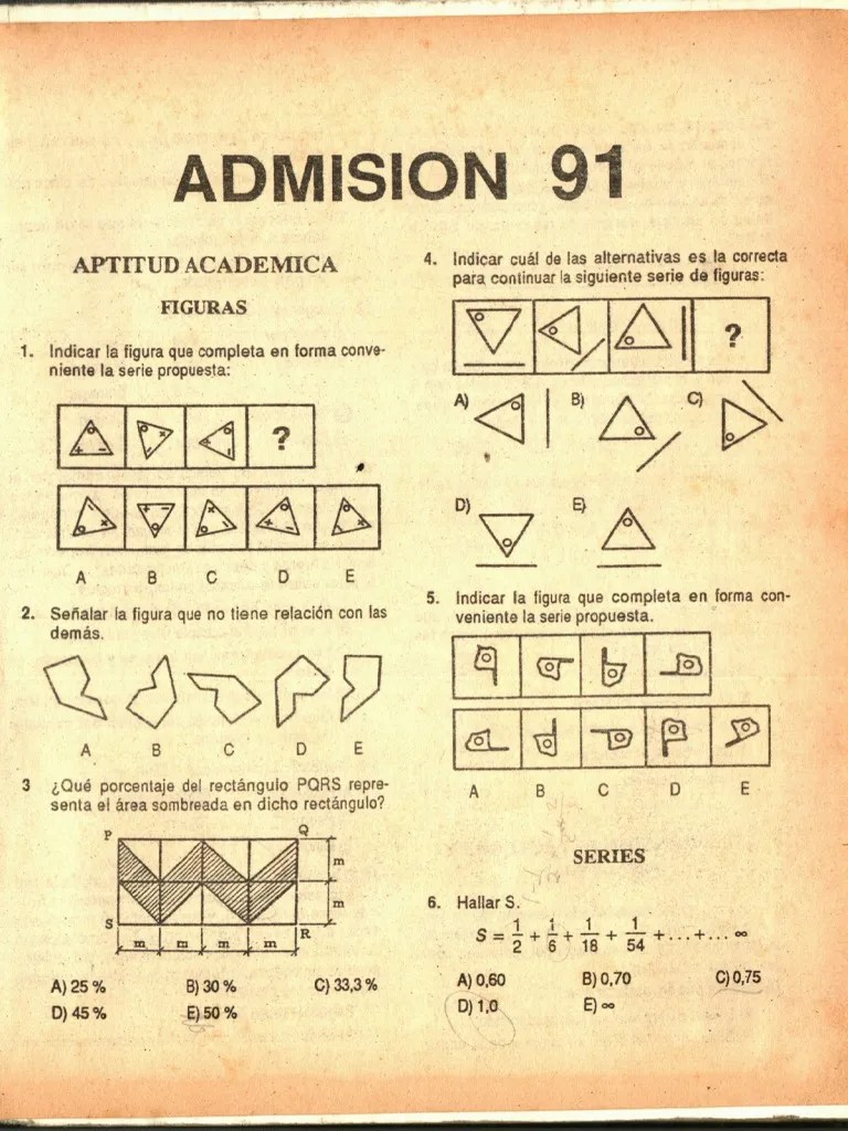 Examenes Admision UNI 1991 | PDF