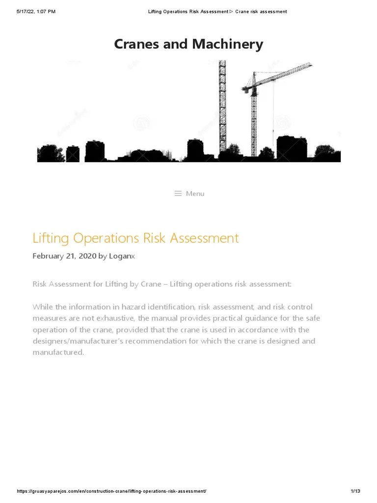 Lifting Operations Risk Assessment Crane Risk Assessment | PDF | Crane (Machine) | Risk Assessment