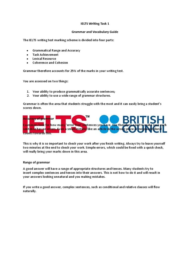 IELTS Writing Task 1 Grammar And Vocabulary Guide | PDF | Grammatical ...
