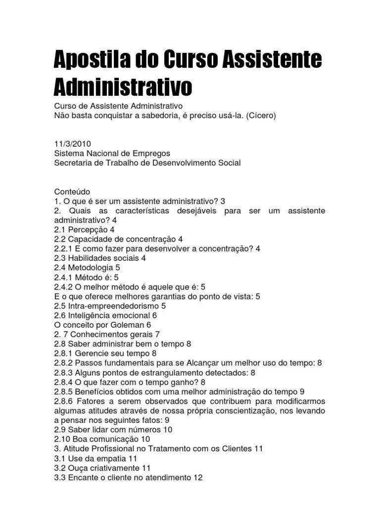 Apostila Do Curso Assistente Administrativo | PDF | Percepção ...