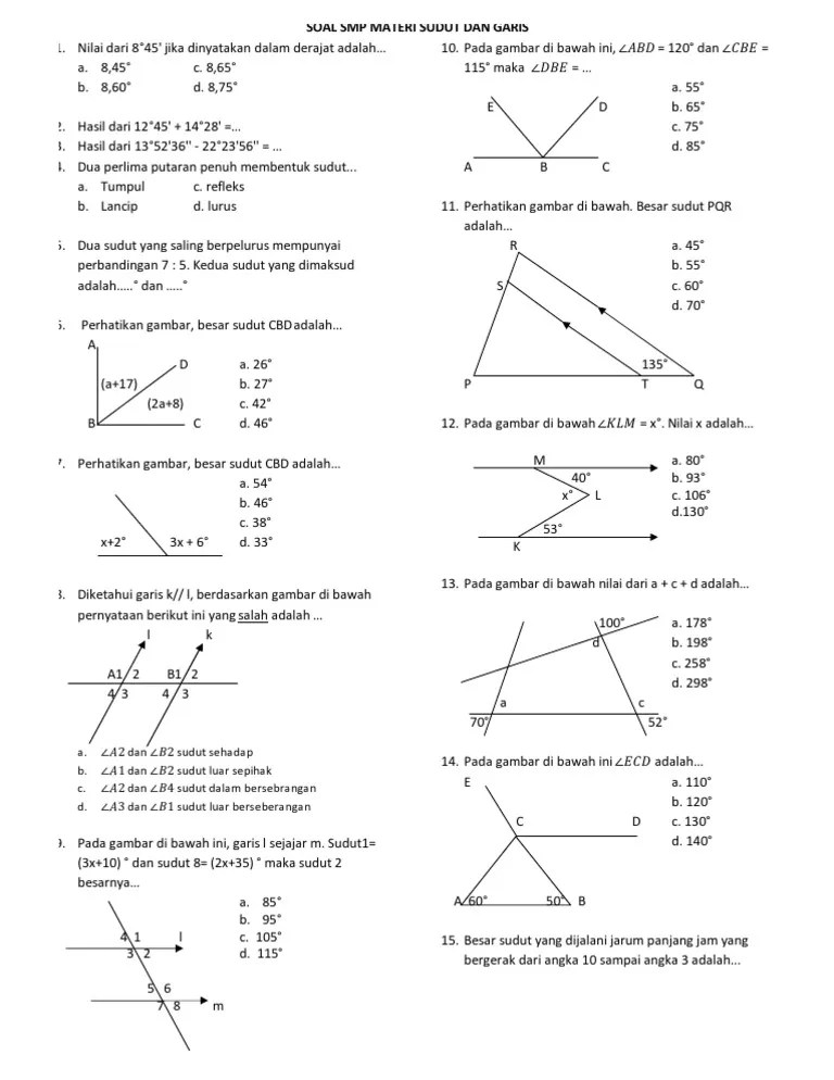 Contoh Soal Garis Dan Sudut Matematika Smp Idschool Page 1 of 3.