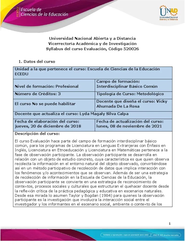 Syllabus Del Curso Evaluación | Descargar Gratis PDF | Evaluación | Aprendizaje