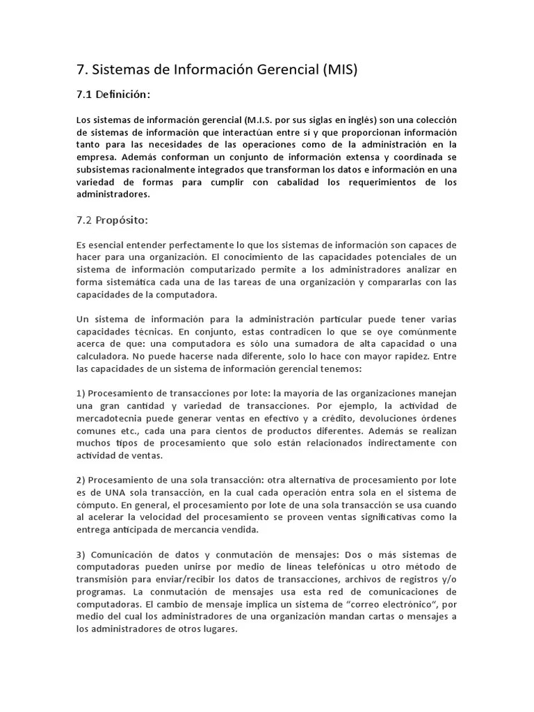 Sistemas De Informacion Gerencial MIS | PDF | Planificación | Sistema ...